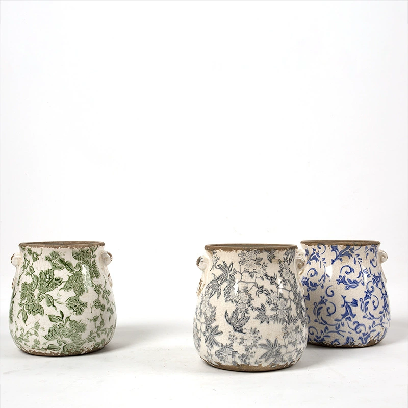 Скандинавский креативный керамический ледяной крекинг глазурь мясистый зеленый цветок горшки наклейки Ретро пасторальная домашняя садоводческая мягкая одежда