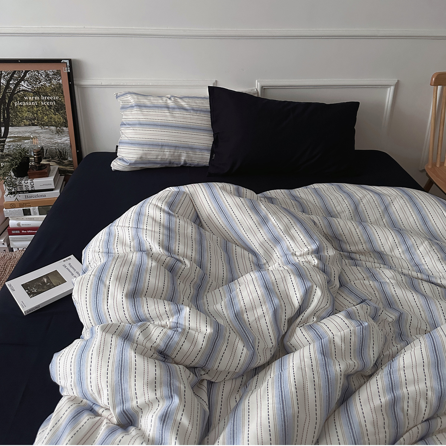 Set lenzuola matrimoniali 4 pezzi in cotone a righe minimal_voghion.com