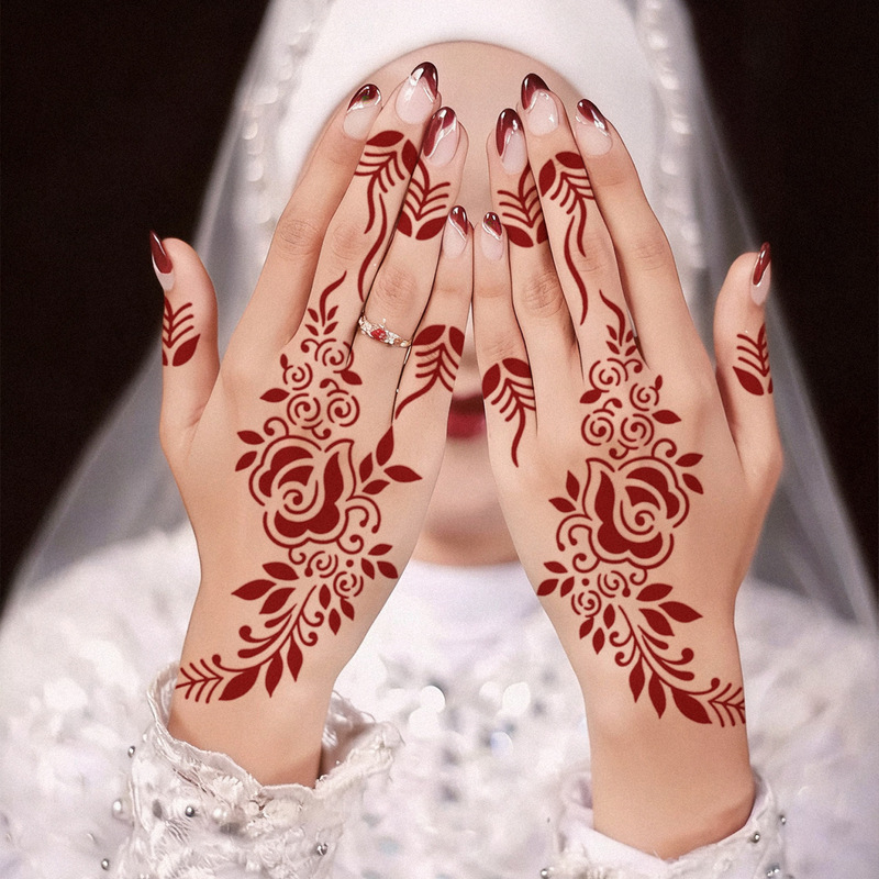 High-End Rose Henna Tattoo Stickers, Waterproof and Long-Lasting, Realistic Indian-Style Bridal Hand and Finger Tattoo Stickers High-End Rose Henna Tattoo Stickers, Waterproof and Long-Lasting, Realistic Indian-Style Bridal Hand and Finger Tattoo Stickers
