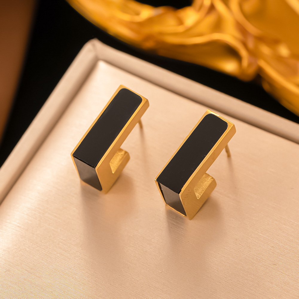 1 Pair Elegant Heart Shape Rectangle Plating 304 Stainless Steel Acrylic 18K Gold Plated Ear Studs display picture 4