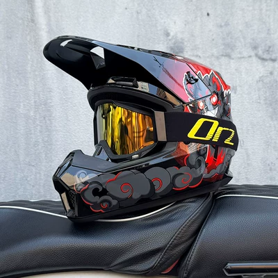 Motosiklet kaskı (dəbilqə), 3C Certified Off-Road Motorcycle Helmet - civet-catorz-black-frame-gold-mirror-s