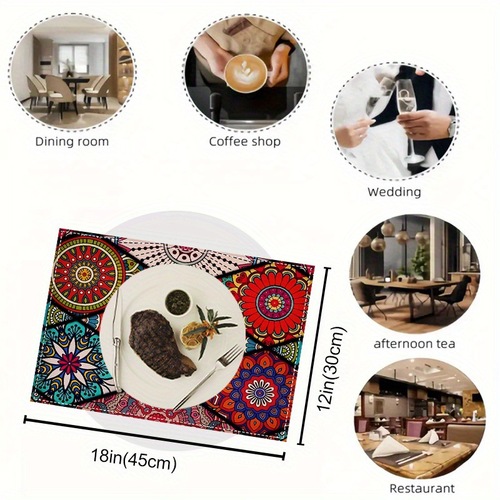 Holiday Table Mat Party Gathering Outdoor Insulated Linen Table Mat TEMU 4 Piece Set, Bohemian Man