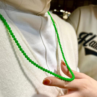 New Chinese Style National Style Zhengyang Green High Ice Jade Treatment Necklace Dry Green Sweater Chain Waxy Ice Spicy Green Millet Bead Clavicle
