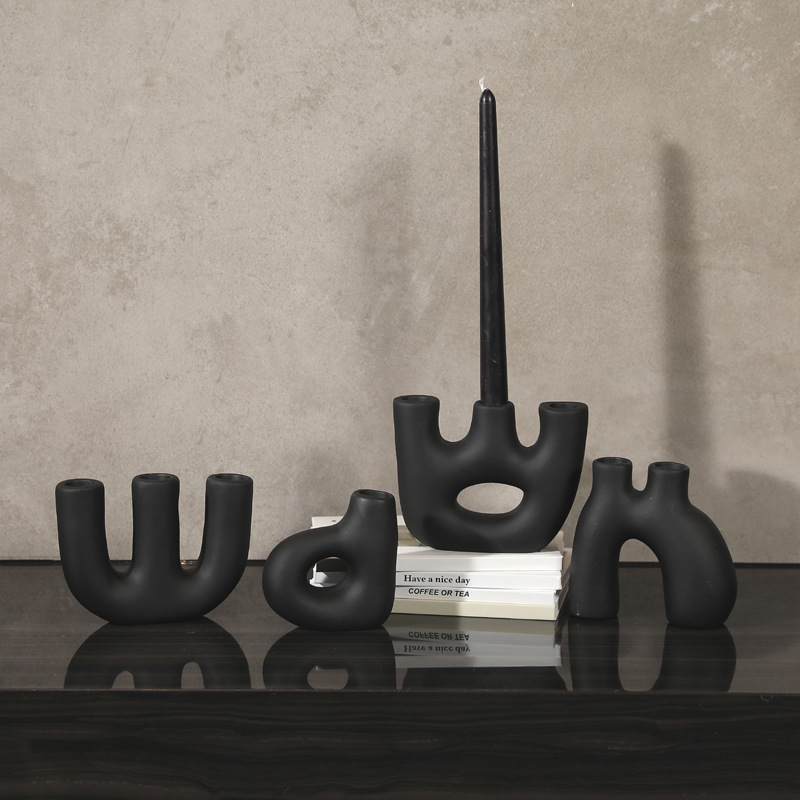 INS Negro Nórdico moderno estilo geométrico arte cerámica candelabro decoración vino estantería decoración suave Decoración