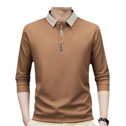 Men's Short Sleeve Autumn Long Sleeve Polo Shirt Business Shear Collar Fitted Solid Color Collar Base T-shirt Men