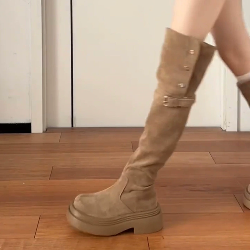 Тонкий! Сапоги с длинными трубками до колен популярны в этом году 2024 Майрад ветер толстые мм ноги