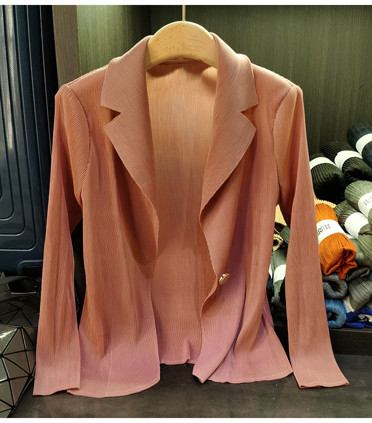 Áo blazer nữ một nút xếp ly tay dài cao cấp mùa xuân hè — Màu tím, Màu đỏ hoa hồng, Màu hồng, Màu xanh lá chi tiết 12