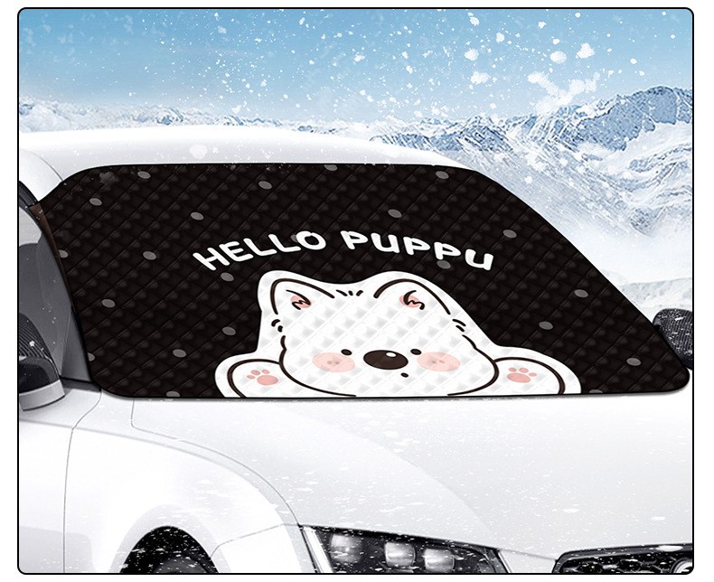 Car Snow Cover, Anti-Frost Cover, Cartoon Thickened Front Windshield Cover, Waterproof and Anti-Freeze Car Cover, Winter Cross-Border