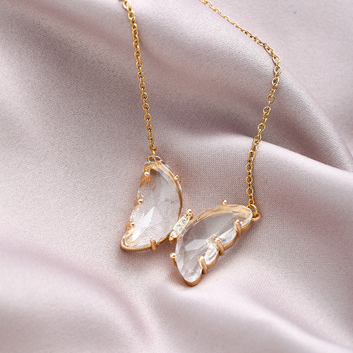 New Butterfly Crystal Stainless Steel Necklace, Sister-in-law Couple Simple Sweet Elegant Choker Chain Pendant