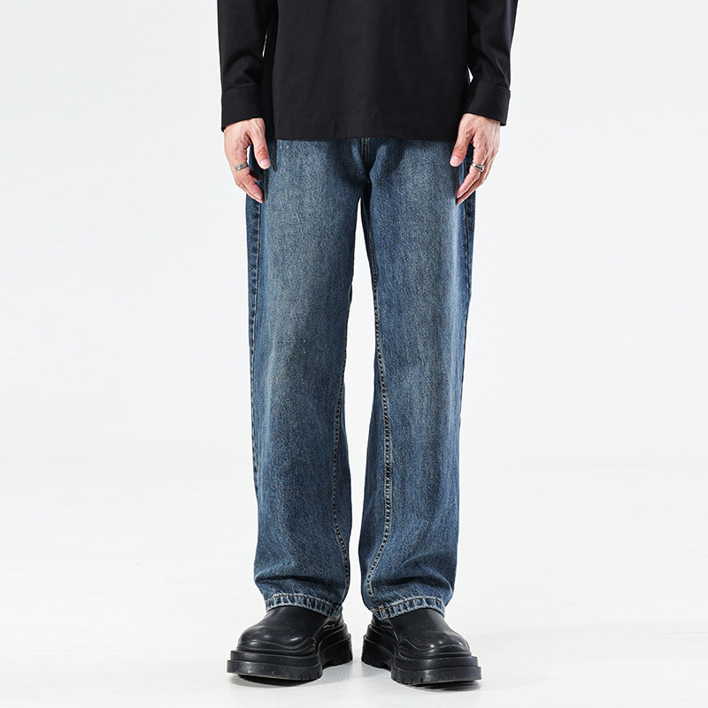 Ot Men's Straight-Leg Jeans, Vintage Style, Loose Fit, Breathable, Youth Straight-Leg Pants, Versatile Casual Pants