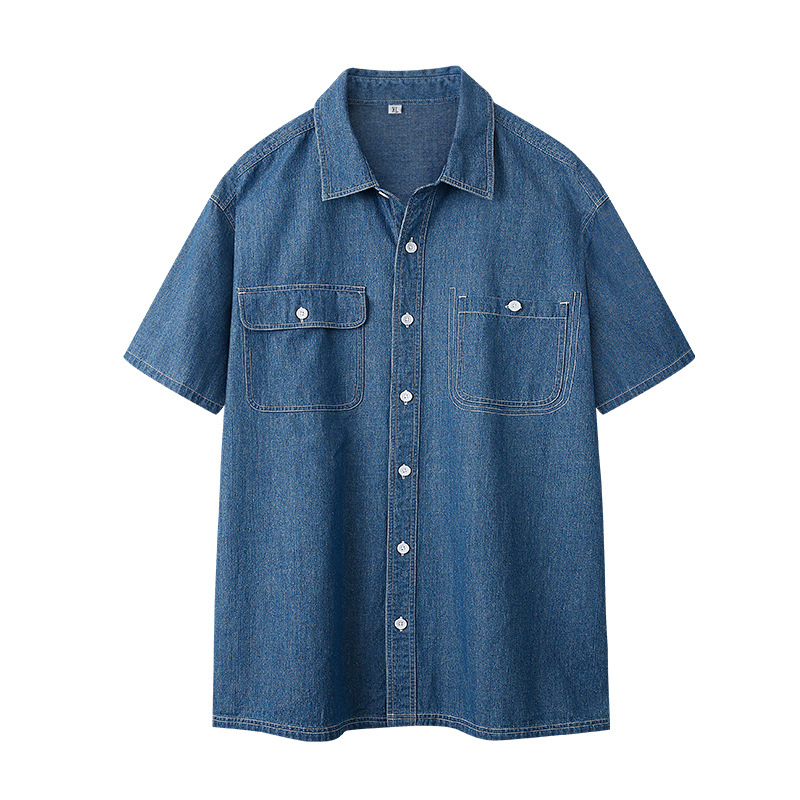 東雨男服春夏男服新作半袖純綿日本系デニム男性シャツ修身カジュアルシャツ潮男