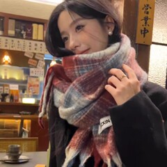 渐变格子围巾25新款秋冬季新款围巾韩甜美粉色围脖加厚保暖披肩女