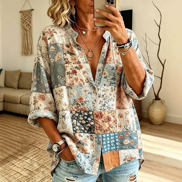 Cross-border 2025 Amazon Foreign Trade 3D Digital Print Valentine's Day Floral Collared Long Sleeve Button Women's Shirt Cross-border 2025 Amazon Foreign Trade 3D Digital Print Valentine's Day Floral Collared Long Sleeve Button Women's Shirt