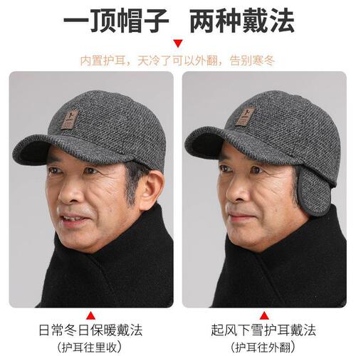 Ear Warmth Men's Hat, Winter Thick Insulation Baseball Cap for Middle-Aged and Elderly Fathers, Outdoors, Cycling, Versatile Elderly Hat, Fashion