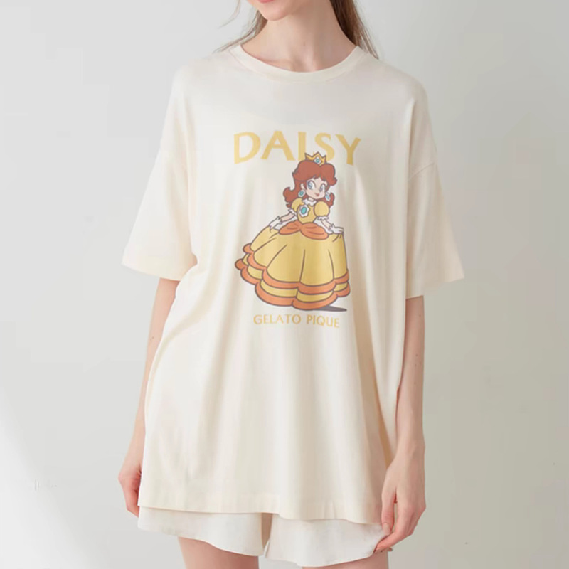 【他社とは違う】プリンセスかわいい女の子漫画プリントラウンドネックショーツホーム服セット|undefined