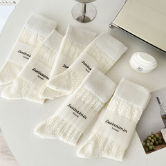 White Socks for Girls - Summer Thin Mesh Hosiery with holes, Breathable Mid-Calf Length, Instagram Style, Korean Version, Simple and Versatile, Bunchy Socks