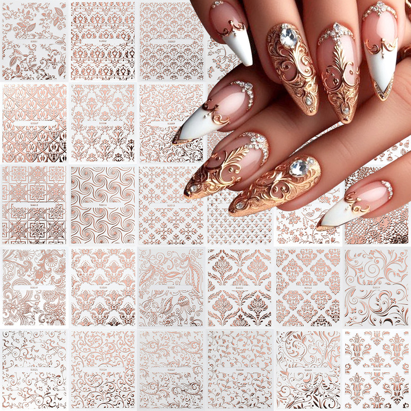 Lace suit Nail Art Stickers 30 Non-Repeated Adhesive Self-adhesive Nail Decoration Rose Gold Nail Stickers for Girls