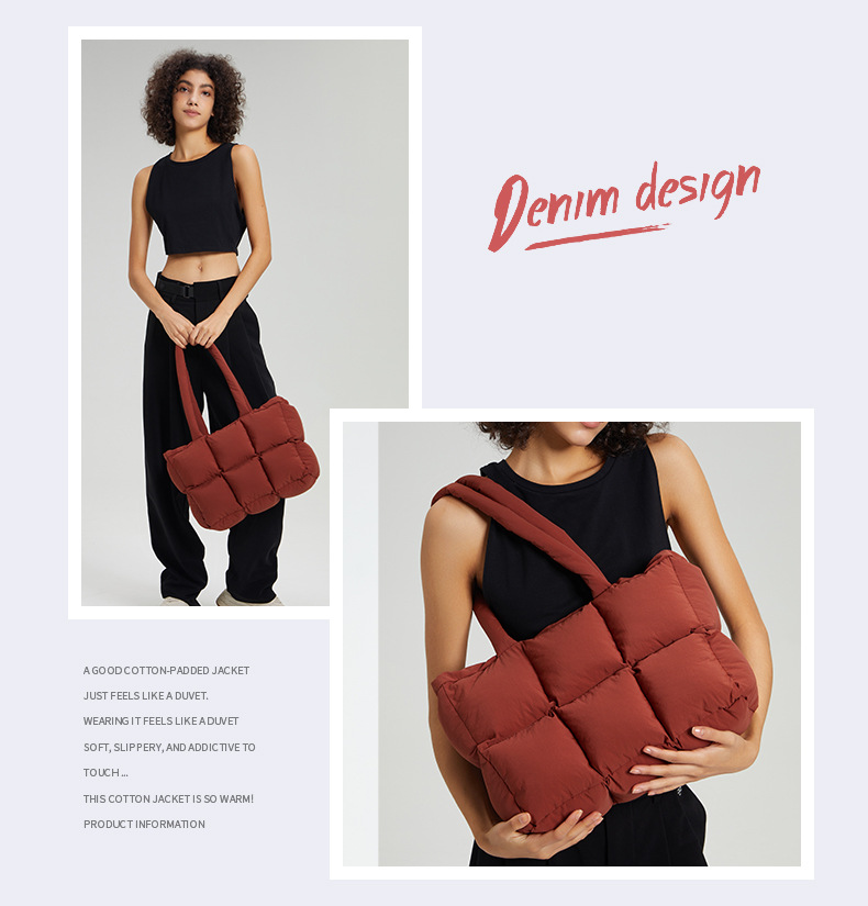 Nuovo sacco a pelo in cotone imbottito morbido, grande capacità, leggero, in cotone, borsa tote in cotone alla moda, semplice e femminile_voghion.com