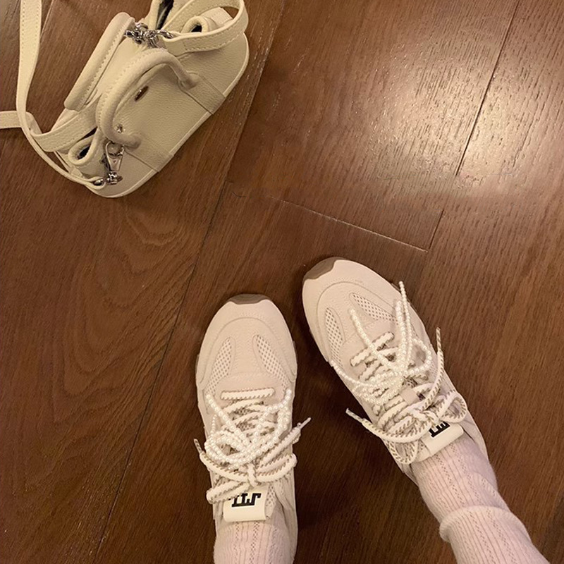 Grava madre primavera nueva sensación de chicas zapatos de perla doble cordón de cuero real aumento de altura de estilo casual ballet zapatos de entrenamiento para mujeres