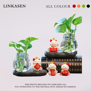 Cartoon lucky cat tea table water petri utensil office desk interesting small ornaments resin doll creative home ornaments