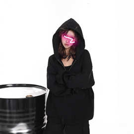 复古黑色连帽长袖卫衣外套女秋季美式休闲开衫慵懒风宽松拉链上衣
