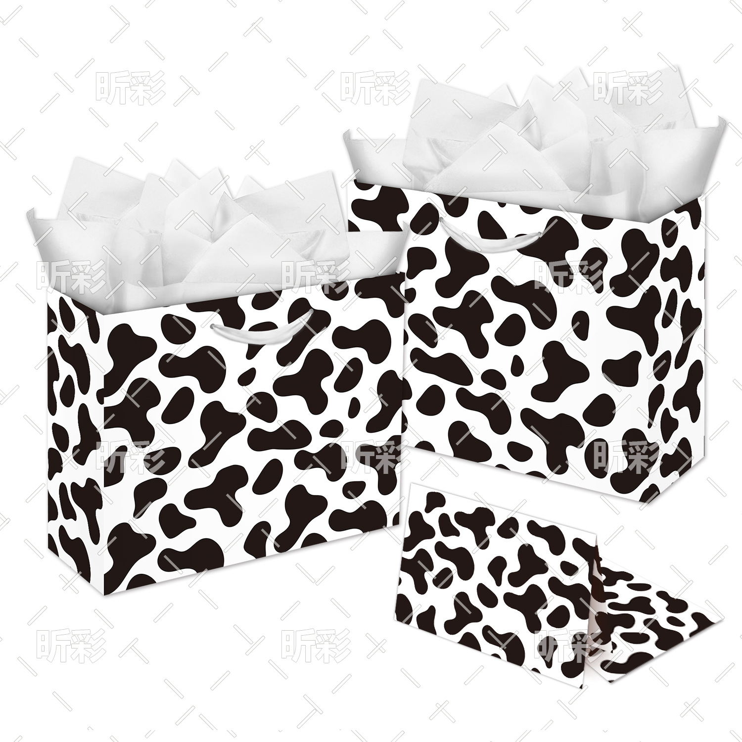 跨境奶牛纹主题礼品袋白卡纸袋牧场黑白物袋大号购物袋