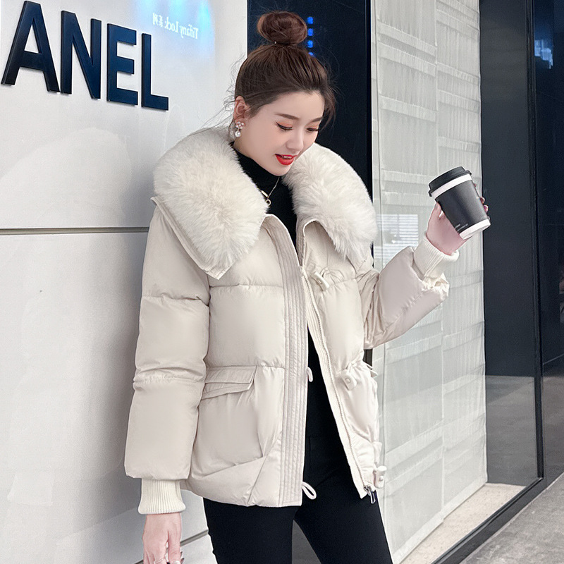 冬季短款羽绒棉服女2025年韩版新款翻领大毛领时尚小个子棉服外套|undefined