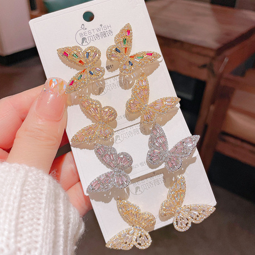 Korean butterfly earrings  new trendy earrings high-end luxury light diamond earrings simple design