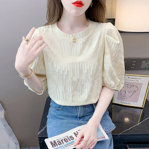 Summer Blouse Chiffon Short Sleeve Top Women's 2025 New Bubble Sleeve Top Elegant Short Europy Style Women's