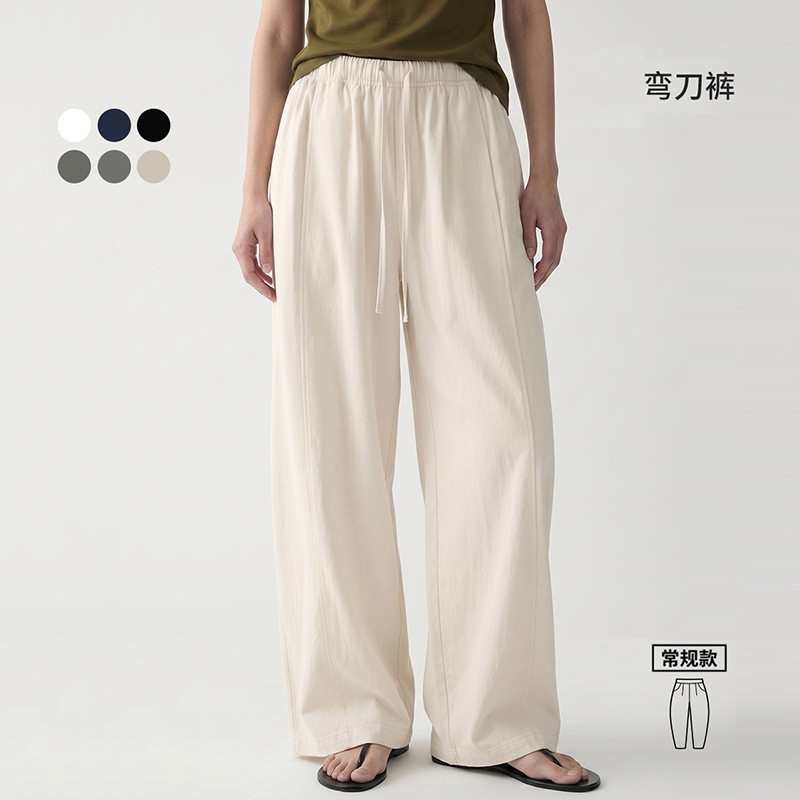 Yun Chang Tencel Lyocell Cotton Imitation Linen Wide-Leg Pants for Women, Summer Thin Style with a Linen Feel, Casual Pants K0220