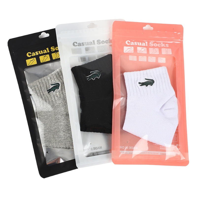 Calcetines de gama alta bolsa de embalaje unisex calcetines largos y cortos bolsa de hueso autosellante medias clip cadena bolsa de plástico