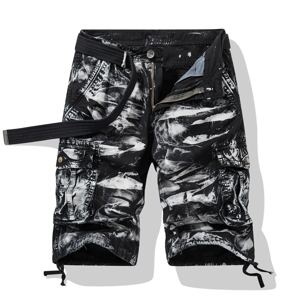 Camouflage Loose Large Size Casual Cargo Shorts Summer Fashion Multi-Pocket Washed Knee-Length Shorts Men's Trendy Hip-Hop Style