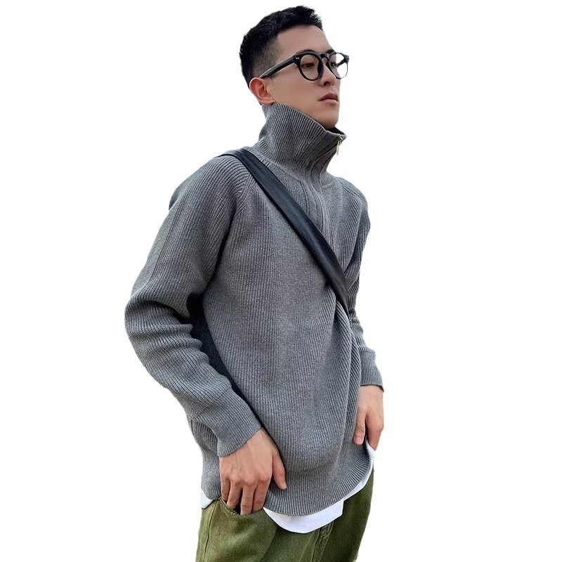 Herren-Strickpullover mit halbem Reißverschluss – Leichter Luxuspullover, Grau & Schwarz, Herbst-/Winter-Cardigan für smarte Freizeitkleidung_voghion.com