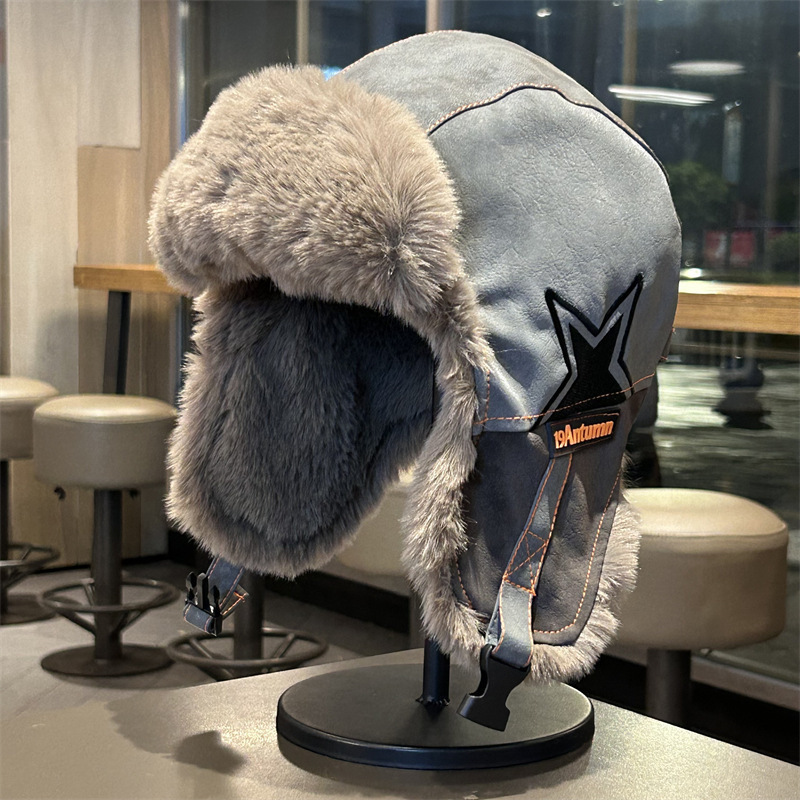 Autumn and winter plush retro leather aviator hat for men and women, warm, fleece-lined, thickened, with ear protection, suitable for riding motorcycles Autumn and winter plush retro leather aviator hat for men and women, warm, fleece-lined, thickened, with ear protection, suitable for riding motorcycles