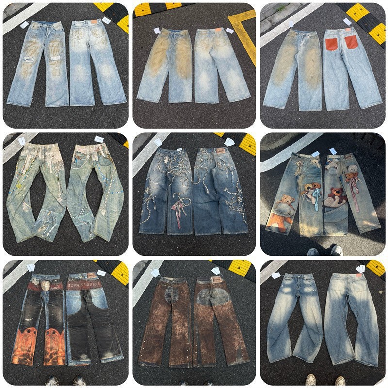 High-End Version Ac Hand-Painted Splatter Ink Ripped Jeans 3D Printed Graffiti Water Ripple Loose Wide-Leg Jeans for Men and Women High-End Version Ac Hand-Painted Splatter Ink Ripped Jeans 3D Printed Graffiti Water Ripple Loose Wide-Leg Jeans for Men and Women