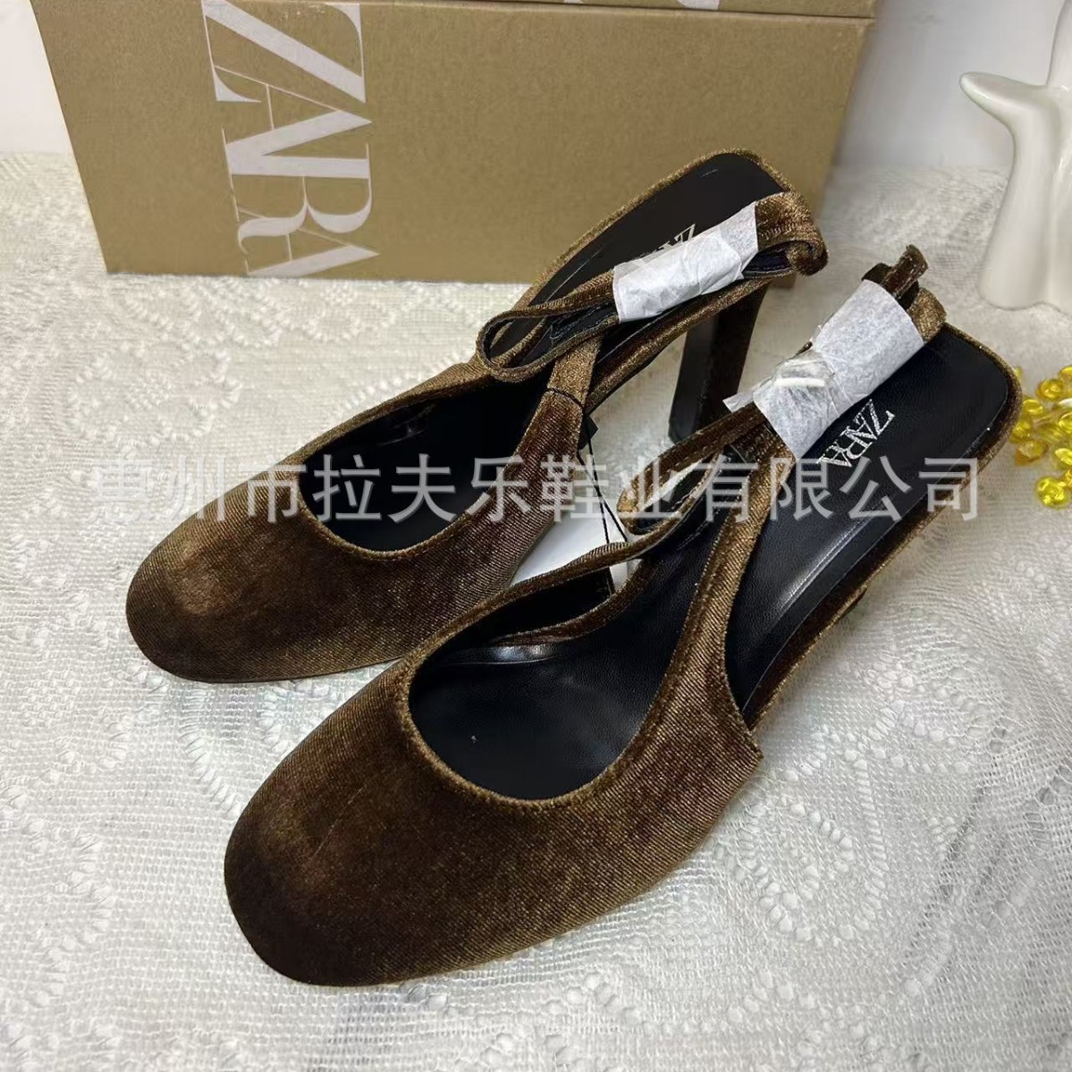 ZA2025新款女鞋高端大气天鹅绒欧美圆包头一字后绑带超高跟凉鞋女