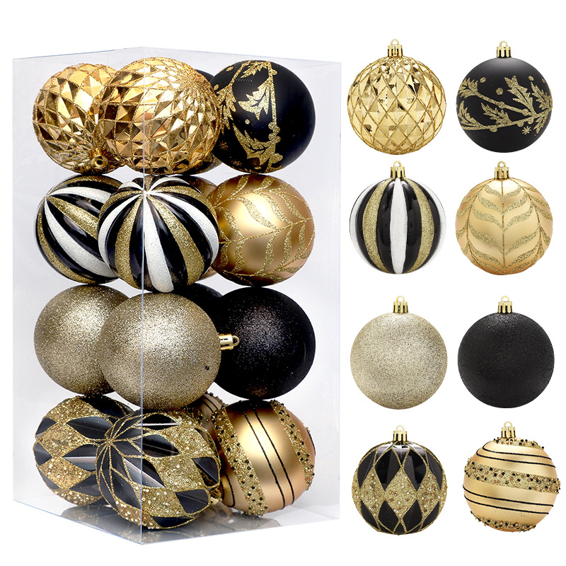 Decoraciones de Navidad 16/set Negro en forma de bola de Navidad pintado adornos traje de árbol de Navidad colgante Accesorios