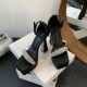 New 2024 Summer versatile rhinestone black high heeled sandals for Korean women's shoes 35-40