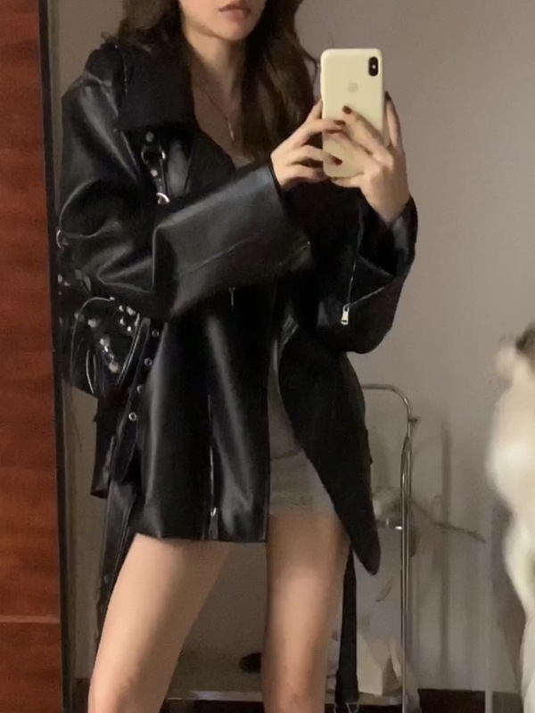 黑色西装领pu皮衣外套女春秋小众设计感韩系穿搭痞帅机车夹克上衣|undefined