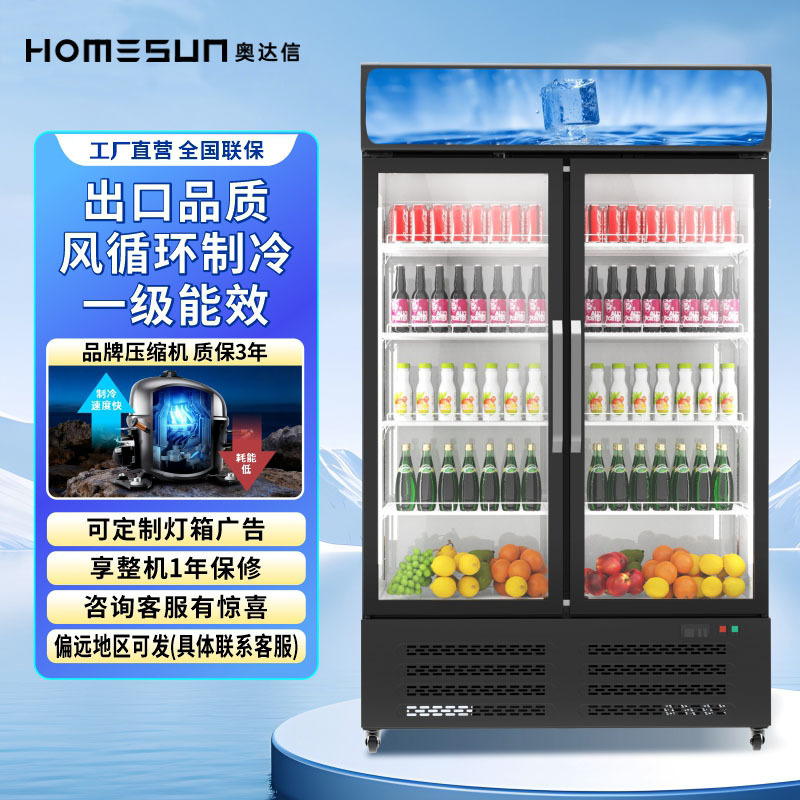 Dapan Aodaxin Commercial Beverage Cooler Freezer Commercial Refrigerator First-Class Energy Efficiency Double-Door Beverage Cooling Cabinet