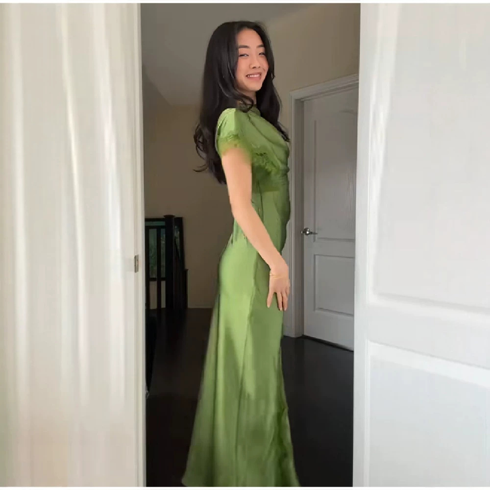 French Retro Satin One Shoulder Dress Slit Design Slim Fit Evening Gown Vintage Formal Party Dress For Women_ecoleips.com