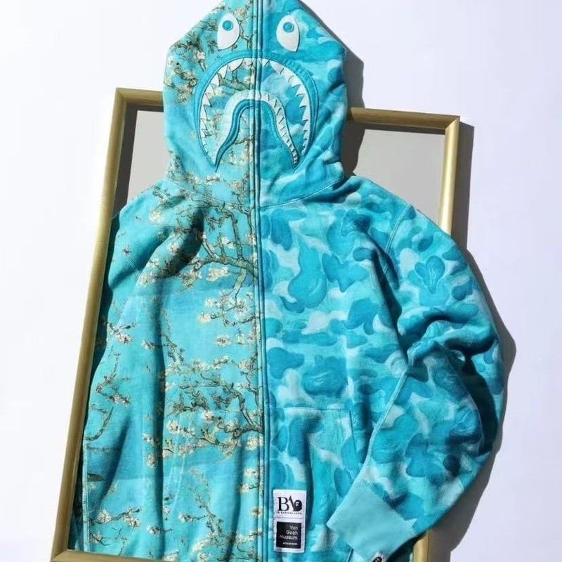 Limited Edition Van Gogh World Famous Painting Co-Branded Ape Head Shark Hooded Sweatshirt Jacket for Men and Women Limited Edition Van Gogh World Famous Painting Co-Branded Ape Head Shark Hooded Sweatshirt Jacket for Men and Women