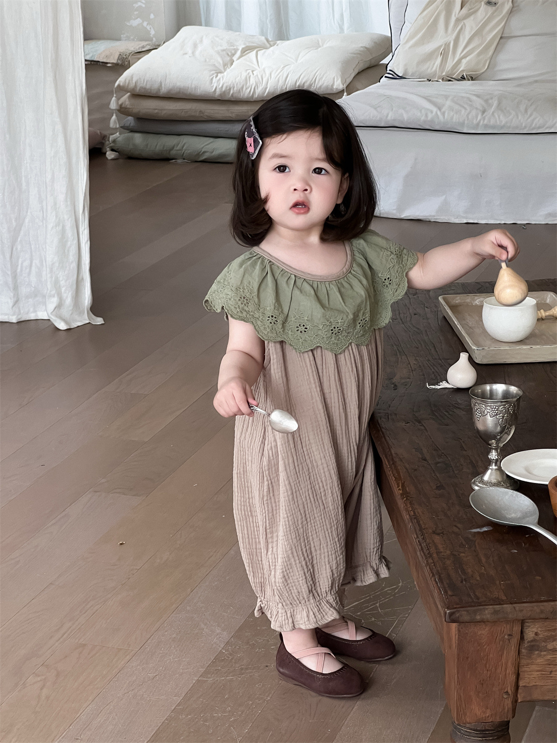 Ropa de verano fina para niñas 2026, conjunto de verano para bebé, pelele estilo princesa, ropa infantil estilo coreano, body de encaje para bebé
