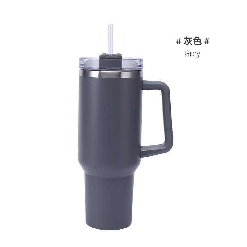 Vaso térmico de acero inoxidable 40oz doble capa con asa y pajita portátil para coche y exteriores