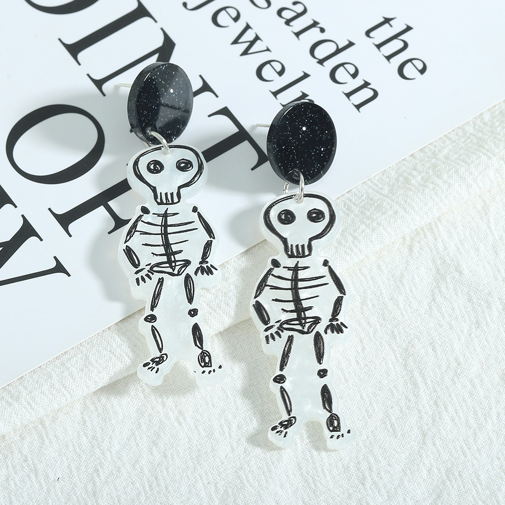 Halloween Acrylic Graffiti Skull Ghost Head Earrings Wholesale Jewelry Nihaojewelry display picture 3