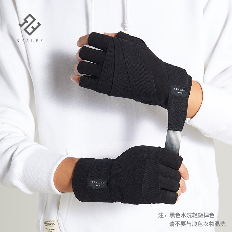 Sports Gloves Half-Finger Men's Fitness Boxing Bandage Wristband Integrated Pull-Up Bar Cycling Exercise Anti-Slip Equipment Training