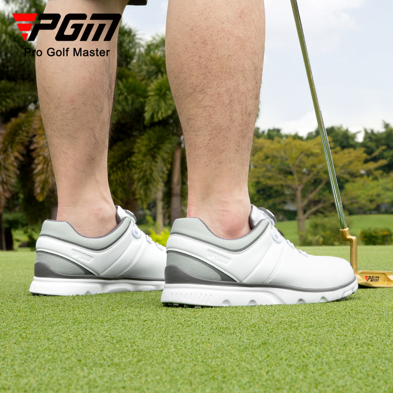 Giày golf nam PGM dây núm xoay đế đinh chống trượt, thoáng khí mùa thu — XZ275 - Trắng xám [Chống thấm nước/Dây giày núm/Đinh chống trượt bên]
