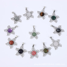 跨境热销天然水晶太阳花合金镶嵌半宝石吊坠diy项链饰品配件批发