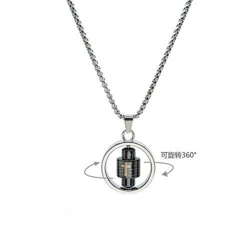Punk-style men's titanium steel pendant necklace, geometric lucky spinning wheel necklace, cross-rotating necklace, nylon chain