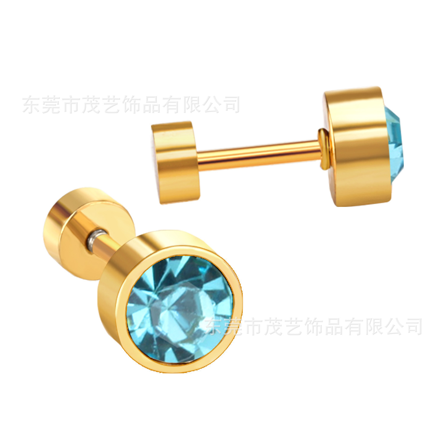 European and American Cross-Border Stainless Steel Cylindrical Cup Super Bright Rhinestone Screw Stud Earrings Versatile Fashion Personality Ear Bone Stud Wholesale